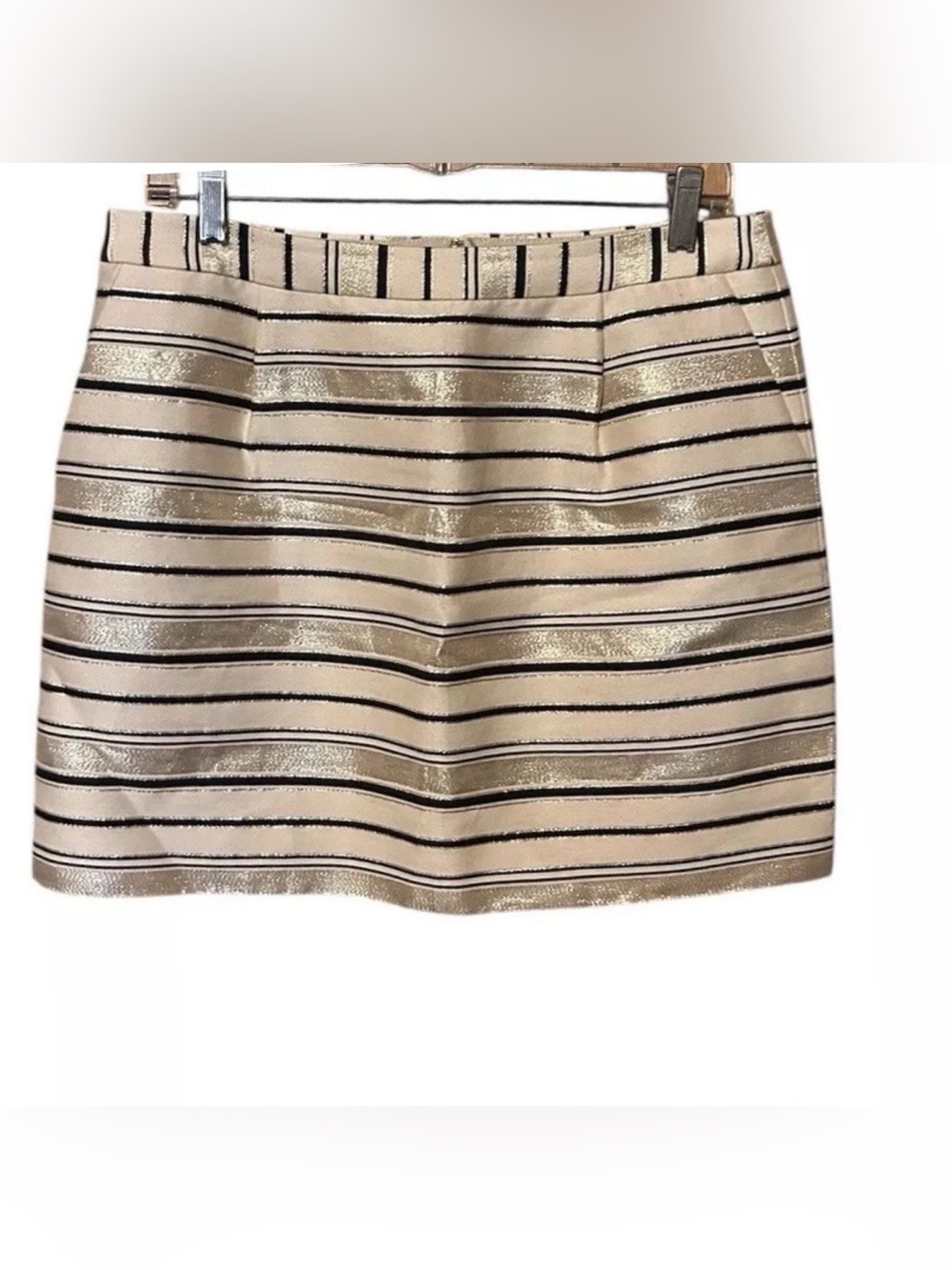 J.Crew Gold Stripe Mini Skirt Women's
Size 8 Off White Striped
